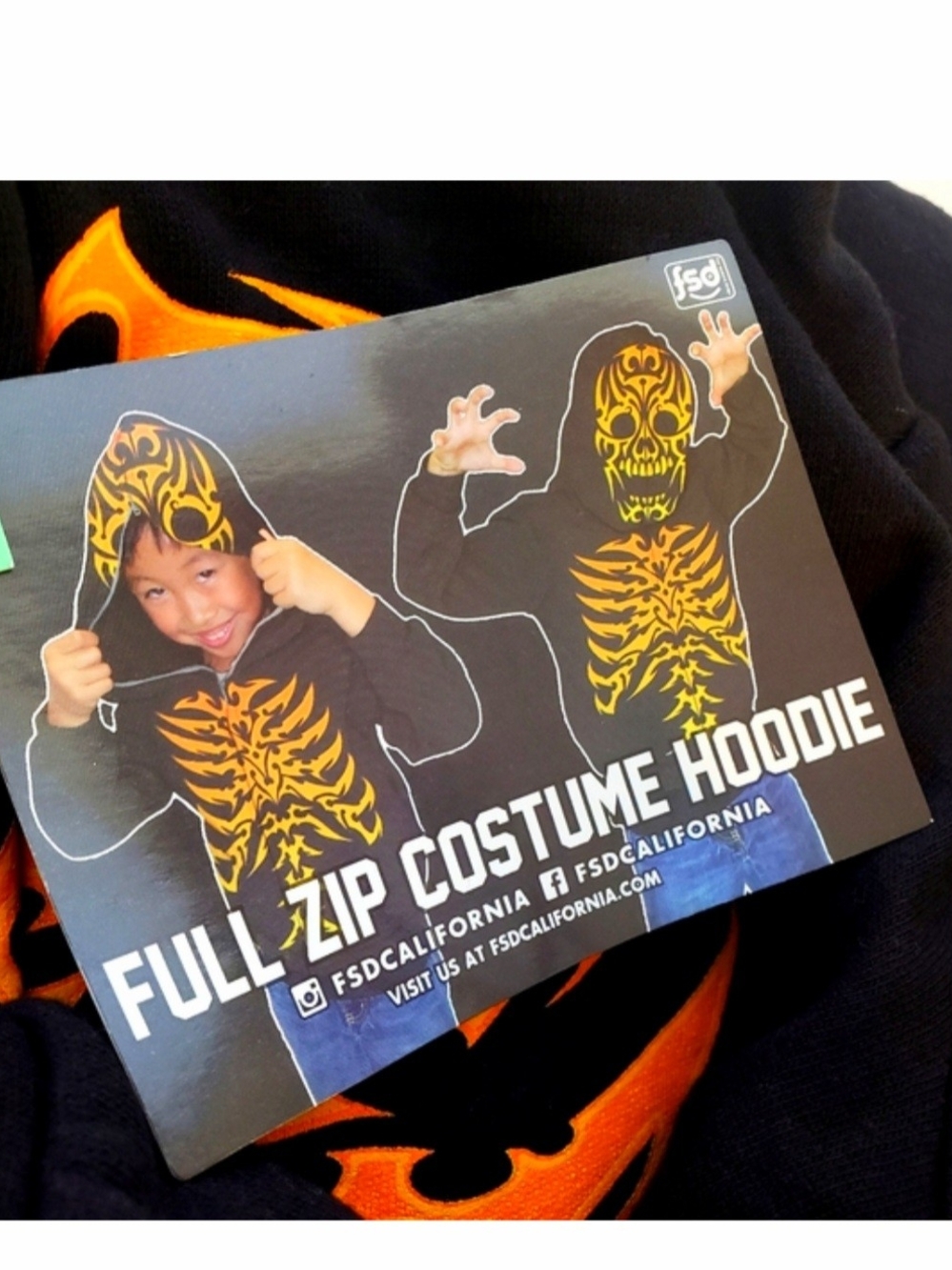 NWT  Boys Skeleton Full Zip Costume Hoodie Medium 10/12 Black Gold Tribal Mask